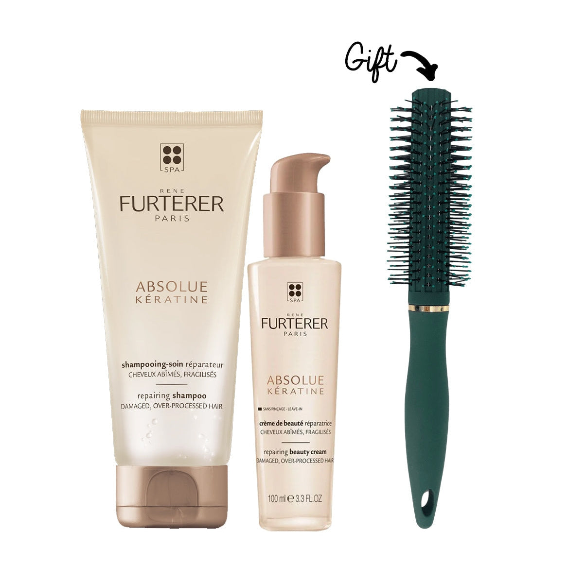 Hair Renewal  and Repair Kit: RF ABSOLUE KERATINE SHAMPOO 200ML + LEAVE-IN 100ML + BRUSH - Medaid