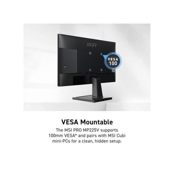MSI PRO MP225V, 22-inch, 1920 x 1080 (FHD) Computer Monitor, 100Hz, Adaptive-Synch, HDMI, Video Port, Low Blue Light, Eye-Q Check, VESA Mountable, Tilt, 1ms, Black