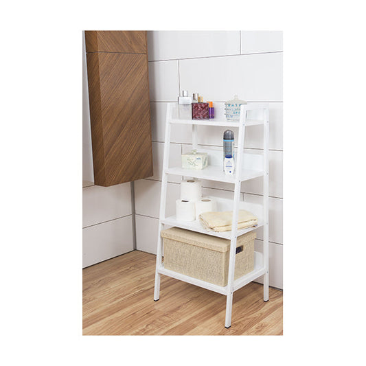 Mudesa, Metal Wood Decorative Open Bathroom Cabinet Tapered Bathroom Shelf 4 Shelves White Multipurpose Bathroom Organizer - IRIS