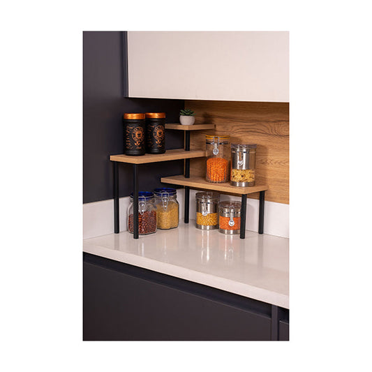 Mudesa, Metal Wooden Kitchen Corner Shelf Counter Top Organizer Bathroom Kitchen Shelf Spice Rack Sapphire Oak - MIMOSA