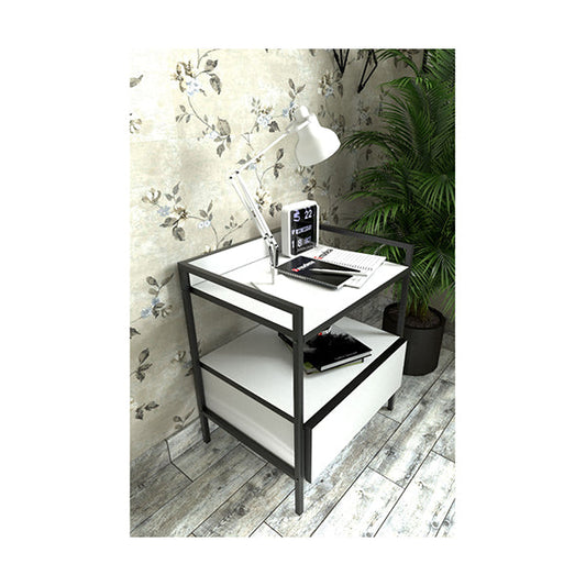 Mudesa, Modern Bedside Table Metal Wooden Drawer Nightstand Metal Leg Shelf Bookshelf - MORUS