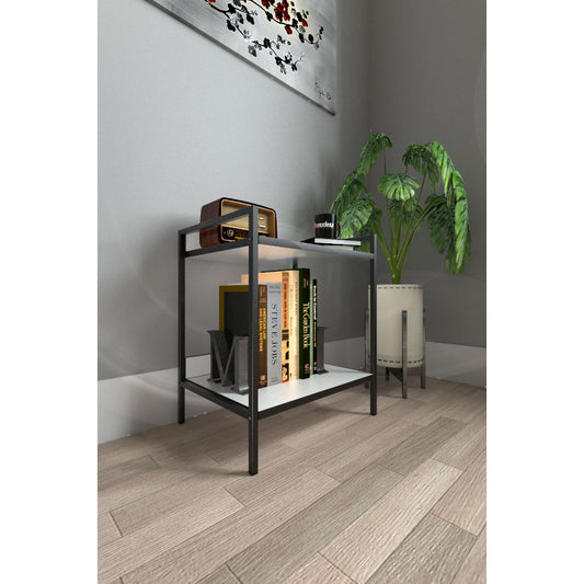 Mudesa, Modern Bedside Table Metal Wooden Two-Shelf Nightstand Metal Leg Shelf Bookshelf Coffee Table - AVENA