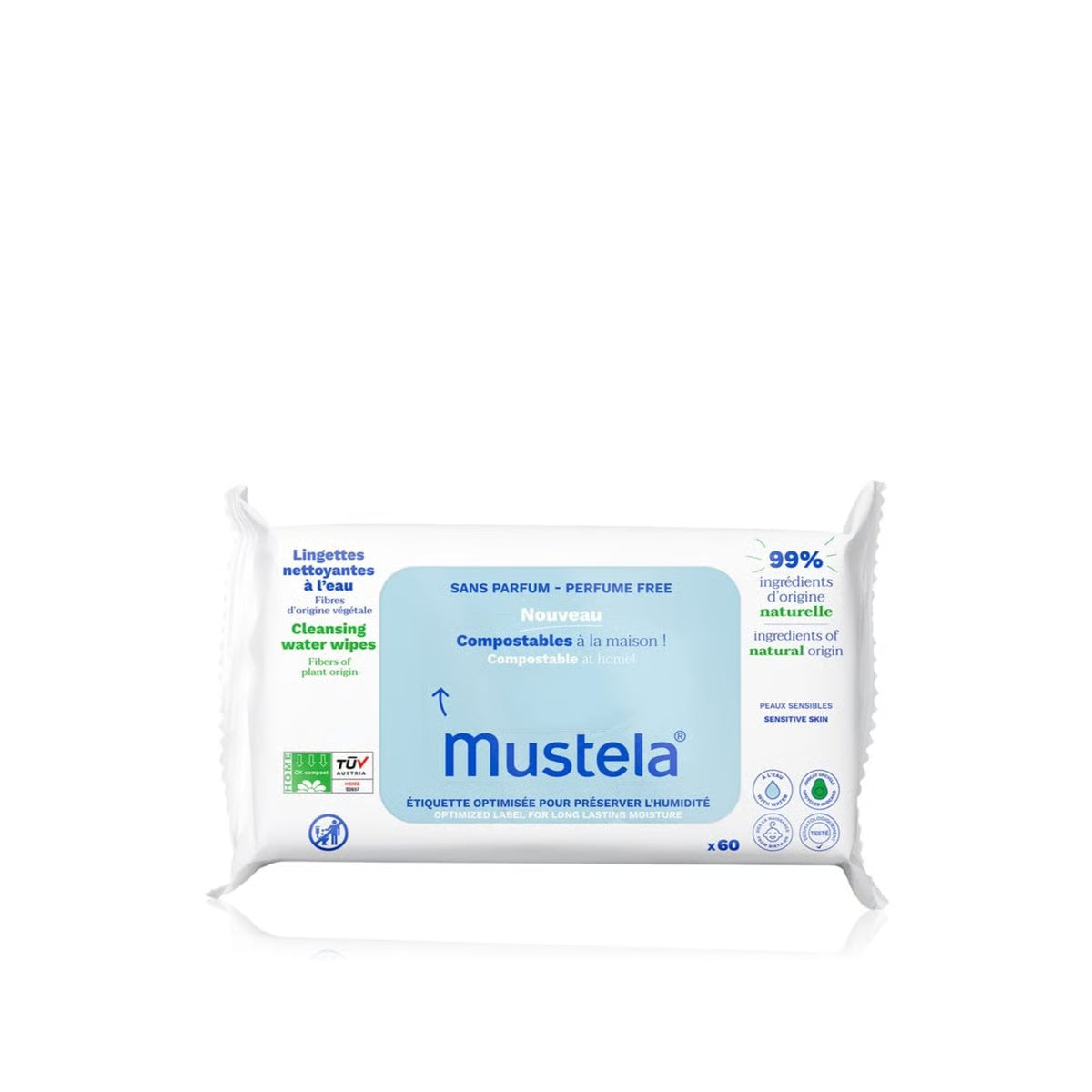 Mustela Cleansing Water Wipes Perfume Free x60 