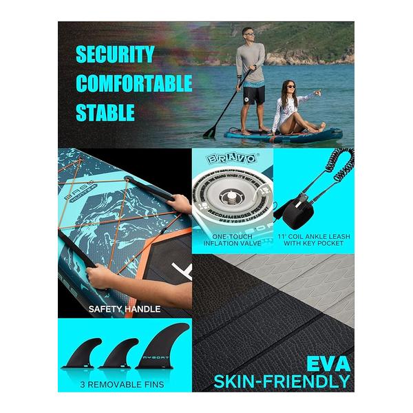 MYBOAT 11.6×34×6 Extra Wide Inflatable Paddle Board Military Grade Kayak, Stand Up Paddle Board for Fishing, Sup Board with 3 Removable Fins, Dual Bungees, Camera Mount, Hand Pump, Strong Paddle, 5L Dry Bag, Leash