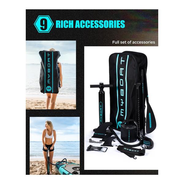 MYBOAT 11.6×34×6 Extra Wide Inflatable Paddle Board Military Grade Kayak, Stand Up Paddle Board for Fishing, Sup Board with 3 Removable Fins, Dual Bungees, Camera Mount, Hand Pump, Strong Paddle, 5L Dry Bag, Leash