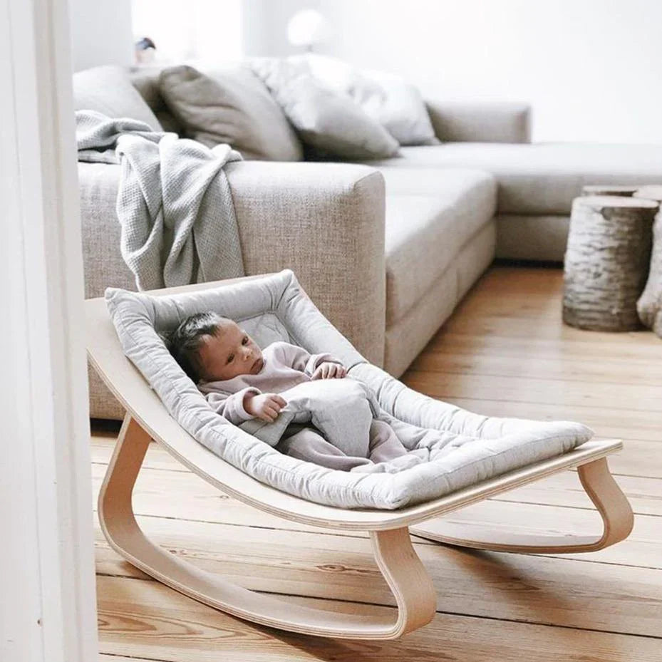 Miila Nest Wooden Baby Rocker Natural Infant Lounger with Soft Padded Seat
