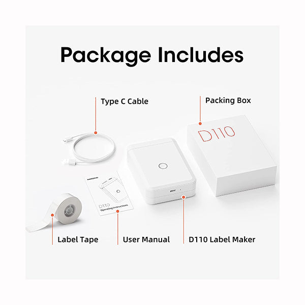NIIMBOT D110 Thermal Label Makers with 1 Roll Tape, Portable Mini Wireless Bluetooth Sticker Printer for Home Office School Use, Mobile Phone Editable, Printable Width 0.47 inch