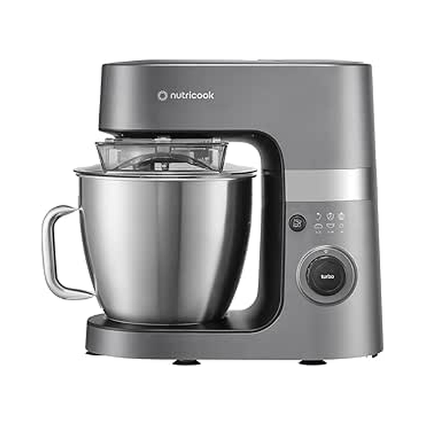 Nutricook Kitchen Stand Mixer 6.3L, 1300W DC Motor with 10 Speed, SS Bowl, Ceramic Dough Hook, Beater, Whisk, Planetary Action, Pulse Mode, Tilt-Head Design & Anti-Splash Lid,Grey, NCSM330