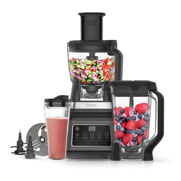 Ninja 3-in-1 Food Processor and Blender with 5 Programs: Mixer, Mixer Max, Chop, Mix, Puree, Bowl 1.8L, Jug 2.1L, Cup 700ml, 1200W, Dishwasher Safe, Auto-iQ, Black BN800EU