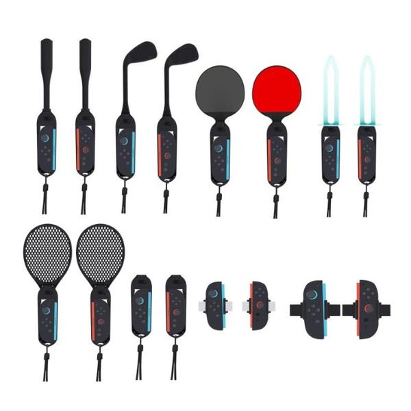 16-in-1 Motion Sports Kit for Nintendo Switch 2 Joy-Con Detachable Grips with Tennis Racket, Golf Club, Baseball Bat