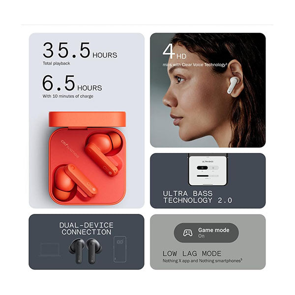 CMF Buds by Nothing, Wireless Bluetooth Earbuds, 42dB Noise Cancelling Earbuds, Dirac HD Audio, 35.5H Playtime, BT5.3, IP54 Waterproof, 4HD Mics Wireless Headphones for iPhone & Android