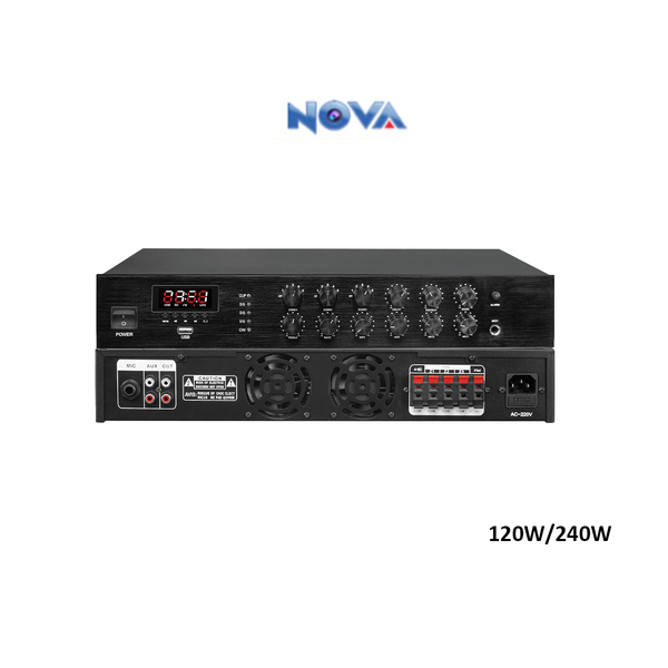 Nova Zone Volume Mixer Amplifier with Echo & Repeat Audio 120W NVA-AMPL-3120UT