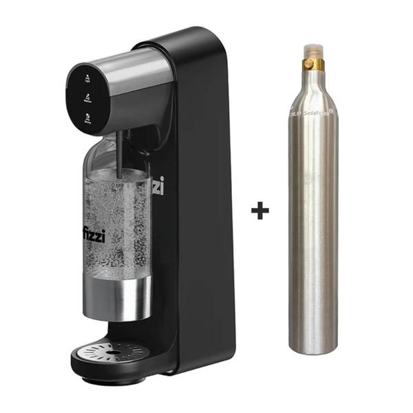 Nutricook Fizzi Soda Maker, One-Touch Operation, 3 Fizz Levels, Smart Lock System, 1L + 60L, 10W, 34.5×17.5×45.4cm – [Black] + SOL Oxygen CO2 1kg [Filled Bottle], NCK-FSM100 + BTCO2B1