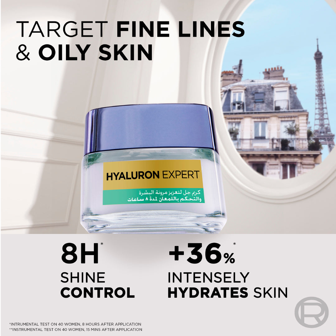 L’Oréal Paris, Hyaluron Expert Oil and Shine Control Replumping Gel Cream, for Combination to Oily Skin, with Hyaluronic Acid and Salicylic Acid, 50ml