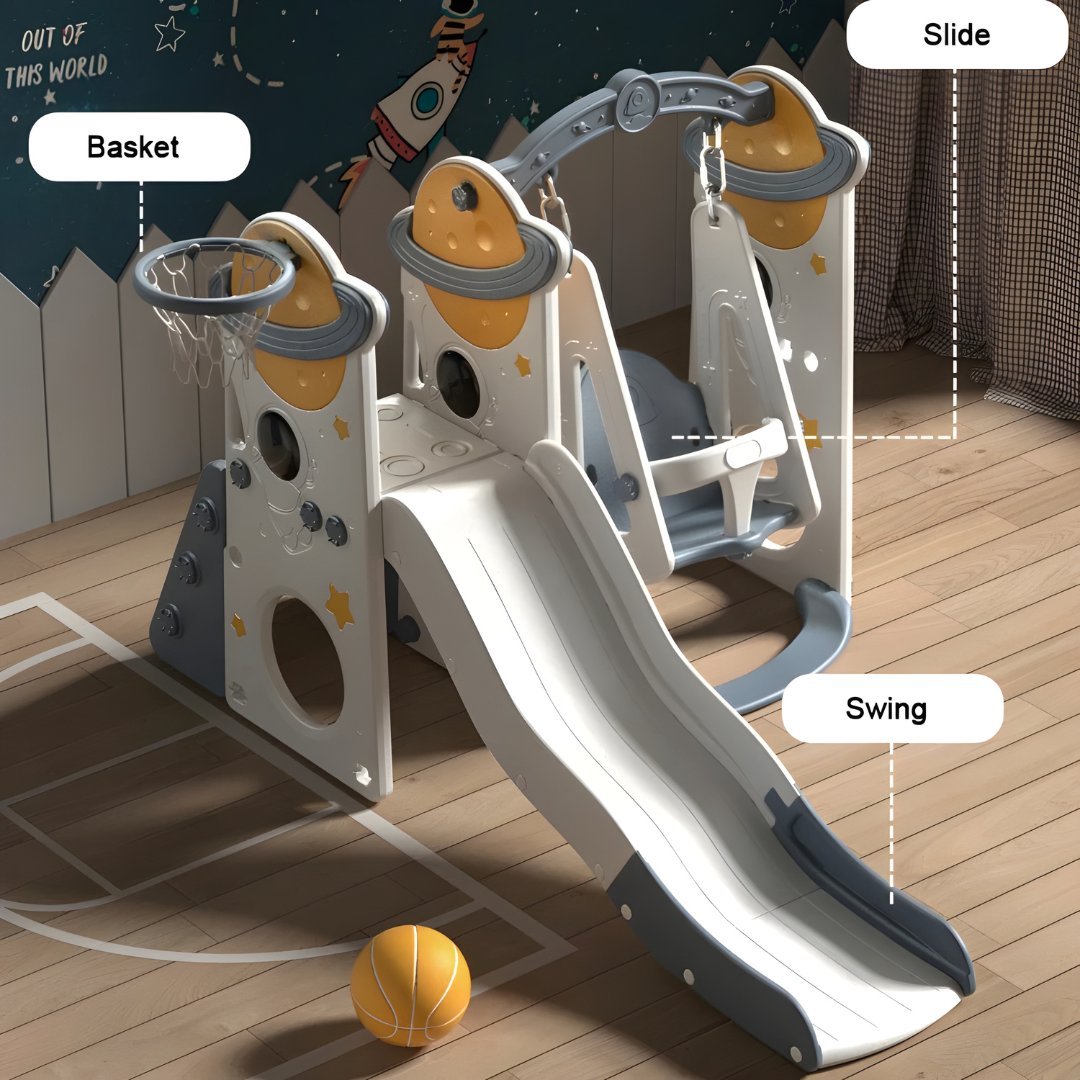 Space-Themed 3-in-1 Slide & Swing Set