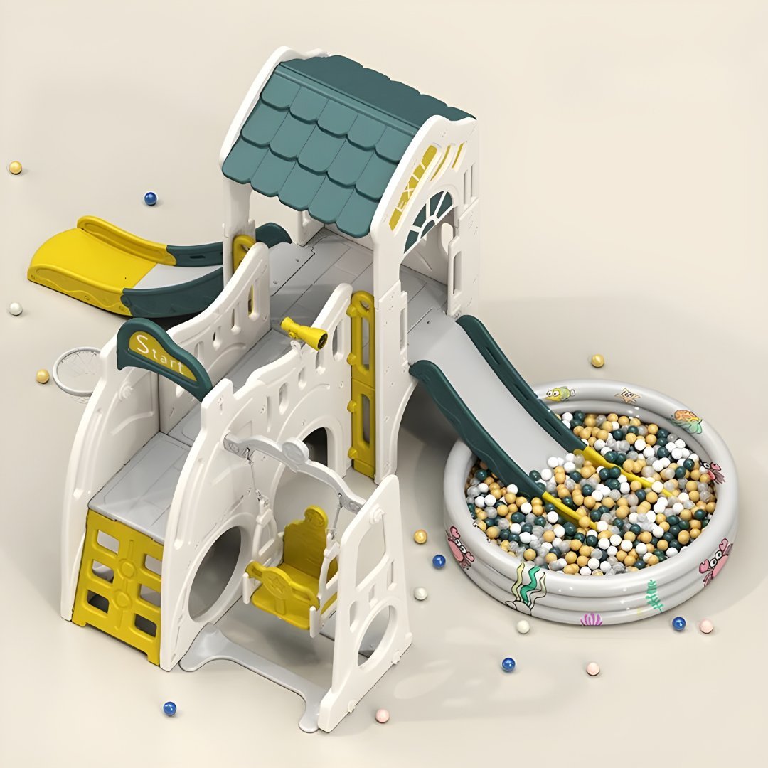 Double Slide With One Swing Playhouse Set