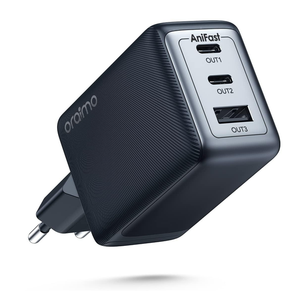 Oraimo HyperGaN 65W USB C Charger 3-Port GaN PD Charger with PPS, Fast Charger, OCW-7652E+116CC, Compatible with MacBook Pro, iPhones, iPad Pro, Samsung Galaxy