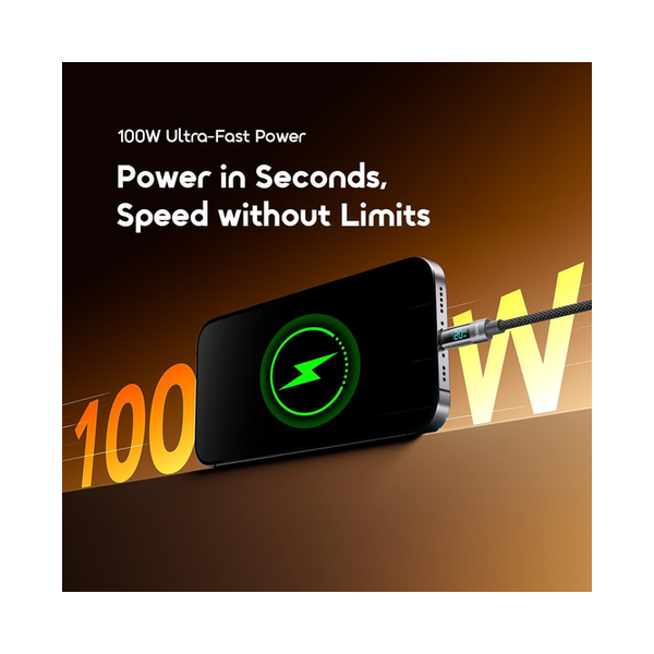 Oraimo OCD-175CC USB-C to USB-C Fast Charging Cable 100W 5A Charging & High-Speed Data Sync For USB-C Devices, Length 1.2M Nylon Braided Cable