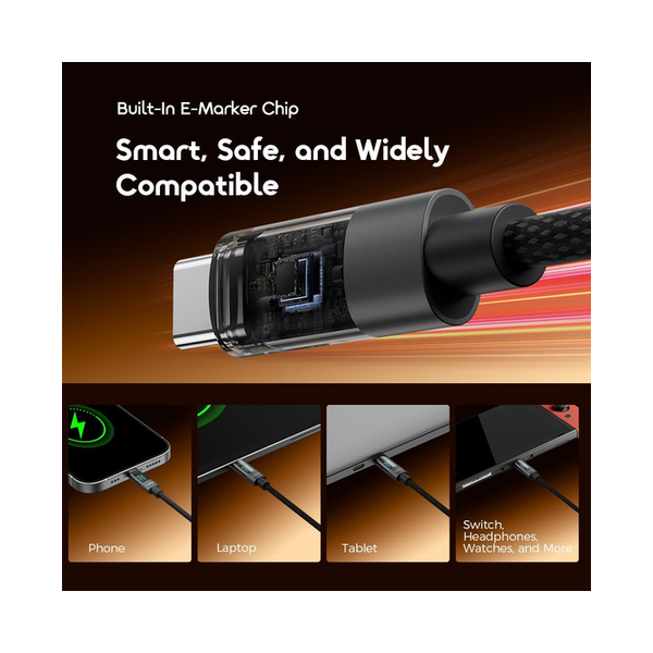 Oraimo OCD-175CC USB-C to USB-C Fast Charging Cable 100W 5A Charging & High-Speed Data Sync For USB-C Devices, Length 1.2M Nylon Braided Cable