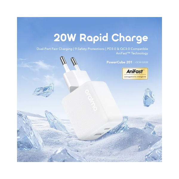 Oraimo PowerCube 201 EU Type Plug 20W Charger Kit, Type-C to Type-C, OCW-5203ECC