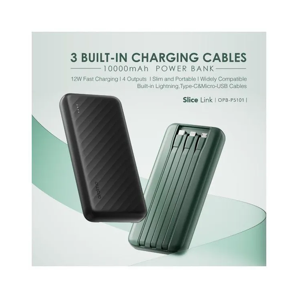 Oraimo Slice Link 10000mAh 12W Power Bank, with Lightning & Type-C & Micro-USB Cable, OPB-P5101