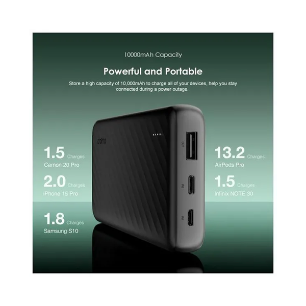 Oraimo Slice Link 10000mAh 12W Power Bank, with Lightning & Type-C & Micro-USB Cable, OPB-P5101