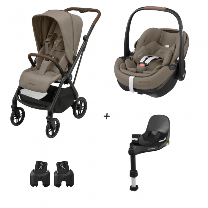 Maxi-Cosi - Leona2 - Twillic Truffle - 3pcs Bundle Leona2 Stroller - Pebble 360 Car Seat.FamilyFix 360 Pro Base. - Travel System