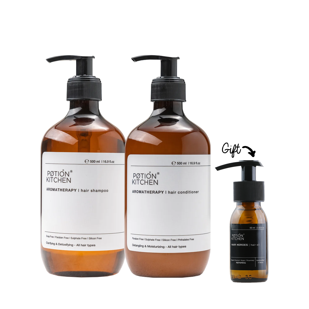 Buy Aromatherapy Shampoo + Conditioner, get a free Hair Heroes Hair Oil 60ml - Medaid
