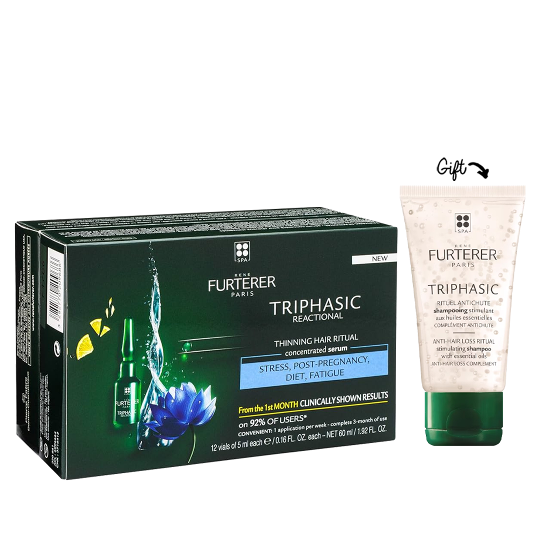 Triphasic Reactional Sudden Hair Loss Treatment 12 amp x 5ML + Triphasic Stimulating Shampoo Anti-Hair Loss Complement  50ml - Medaid International