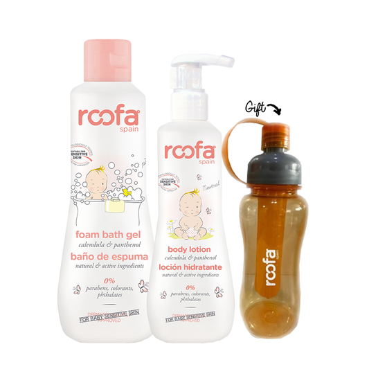 Foam Bath Gel Roofa Calendula & Panthenol + Body Lotion Roofa + Roofa water bottle GIFT - Medaid International