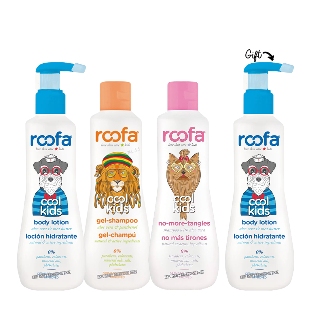 Gel Shampoo Cool Kids Roofa + No More Tangles Shampoo Cool Kids Roofa +  Body Lotion Cool Kids Roofa + Body Lotion Cool Kids Roofa GIFT - Medaid International