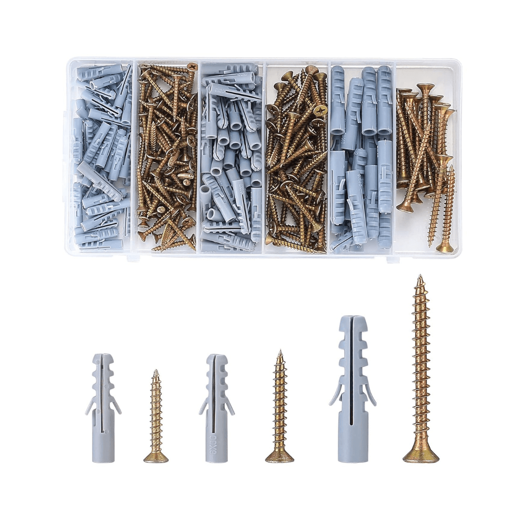 Parkside Assorted Chipboard Screws & Wall Plugs Set – 173 Pieces