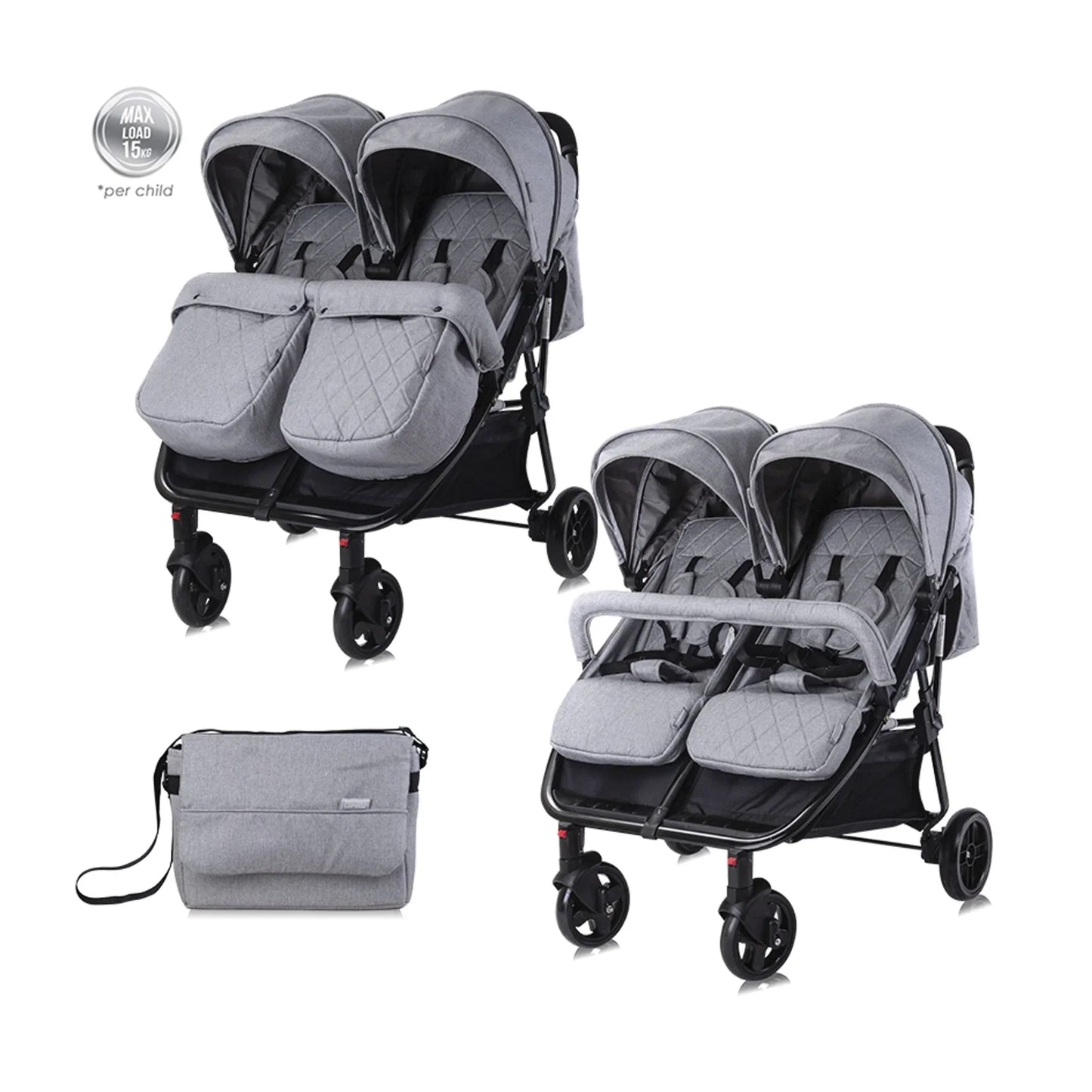 Lorelli - Twin Baby Stroller - Cool Grey - (+Bag)
