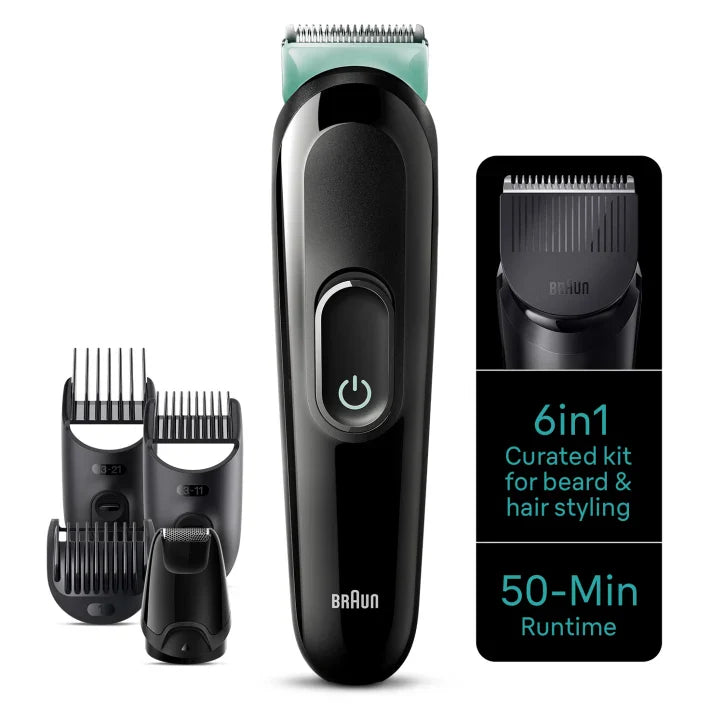 Braun 6-in-1 Style Kit 3 MGK3411 beard, hair. With 50min runtime, green