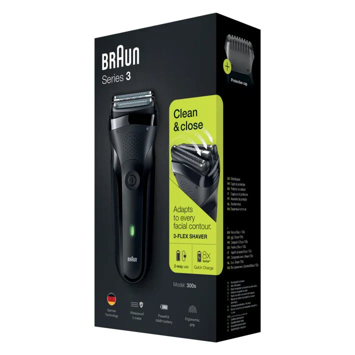 Braun Series 3 300s shaver with 3 flexible blades, black