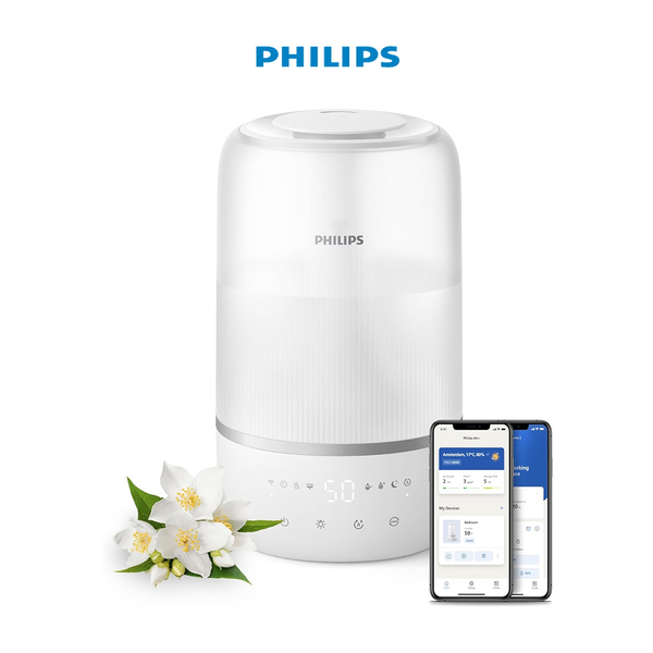 Philips Smart Humidifier - Compact But Powerful with SkyHigh Mist, up to 32 Hours Runtime, 3L Water Tank Refill, Silent with Sleep Mode and Night Light, for Bedrooms up to 38 m² HU1509/00