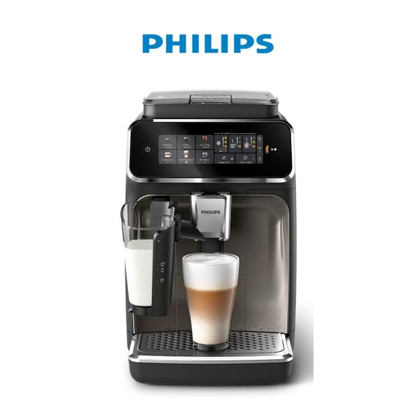 Philips Fully Automatic Espresso Machine Series 3300-6 Beverages, 1.8L Water Capacity, 1500W, LatteGo, SilentBrew, Coloured Touch Display, 12 Grinder Settings, Black Chrome - EP3347/90