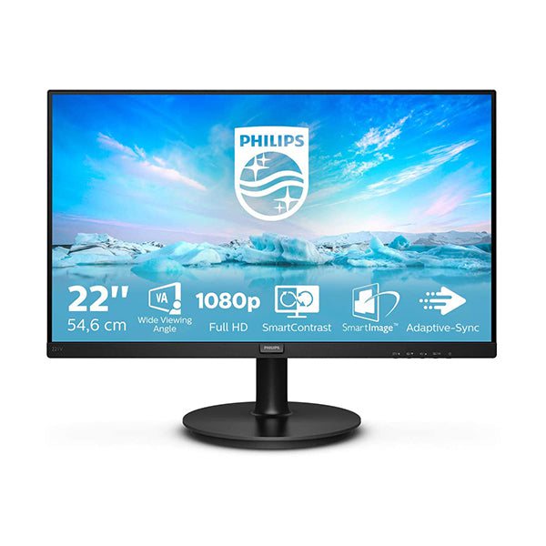 Philips 221V8L-22 inch FHD Monitor, 75Hz, 4ms, VA, LowBlue, Flickerfree (1920 x 1080, 200 cd/m², HDMI/VGA)