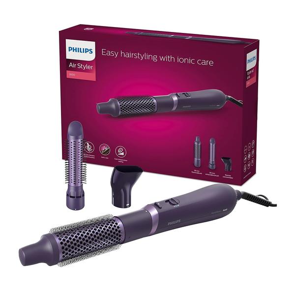 Philips 3000 Series Blower Brush with Ceramic Coating and Keratin, Ionic Function, 3 Accessories, Model BHA305/00