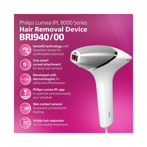 Philips Lumea IPL | Hair Removal | 8000 Series | Sense IQ Technology | Body Treatment Attachment | Corded Use | BRI940/00