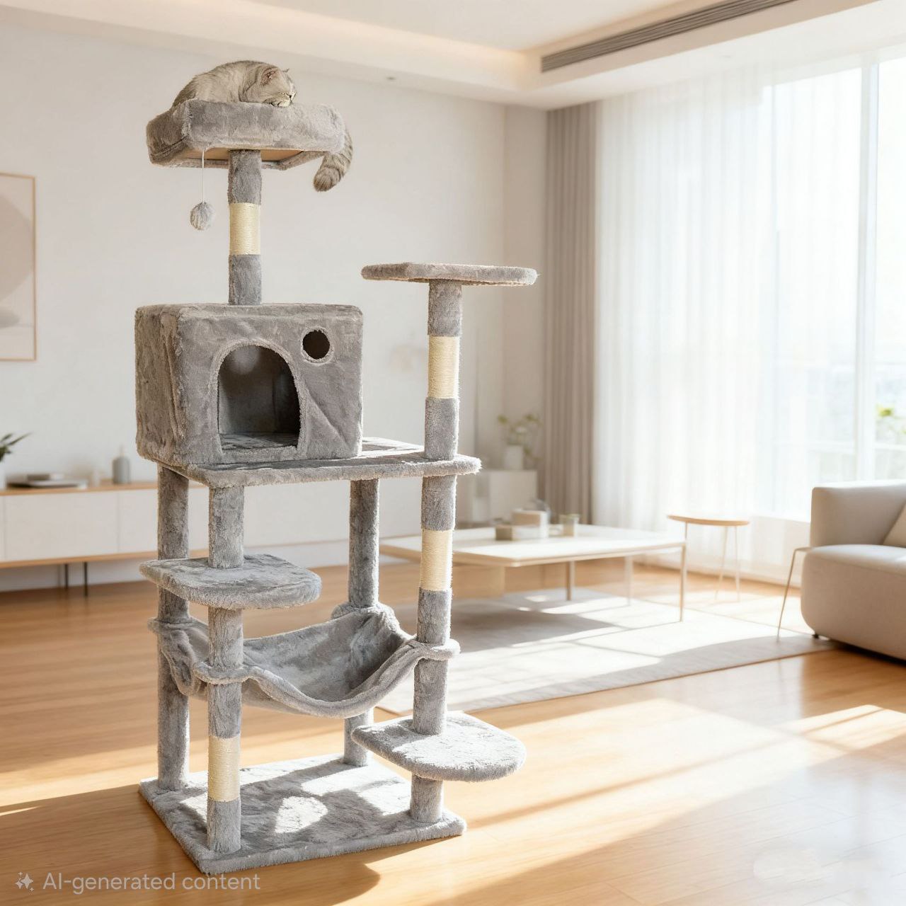 Deluxe 5-Tier Cat Tree Condo – Multi-Level Tower with Hammock & Sisal Scratching Posts