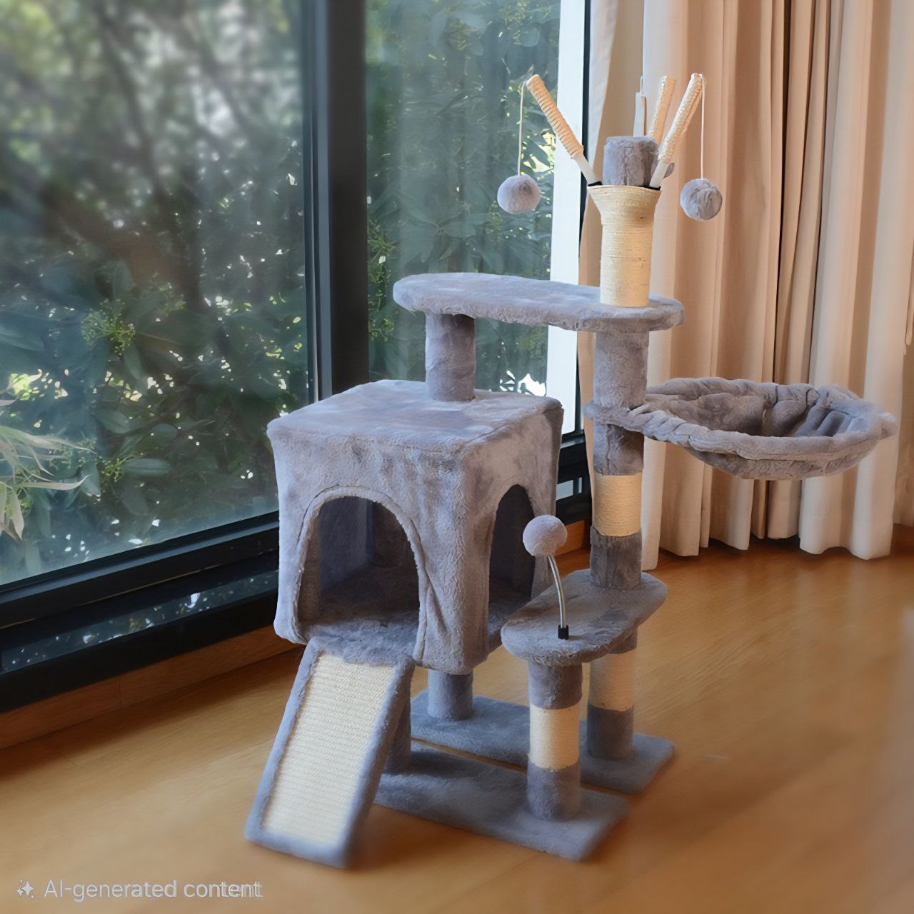 Luxury Multi-Level Cat Tree with Cozy Bowl Bed, Ramp & Sisal Scratchers