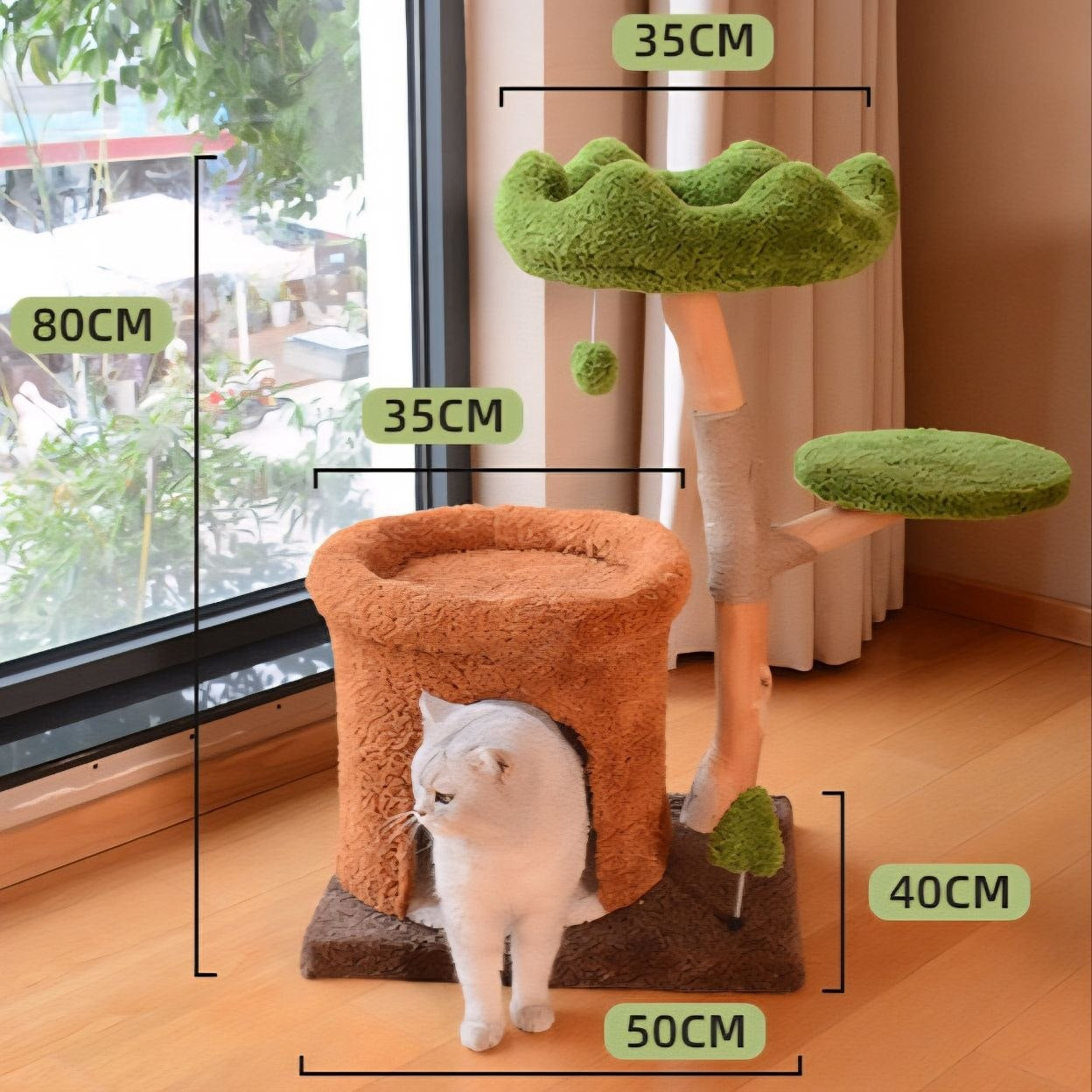 Natural Fruit Wood Tower with Canopy Bed & Cat Nest
