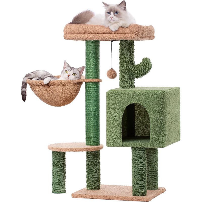 Two-Tone Multi-Level Cat Tree Tower – Cozy Basket Bed, Condo & Sisal Scratching Post