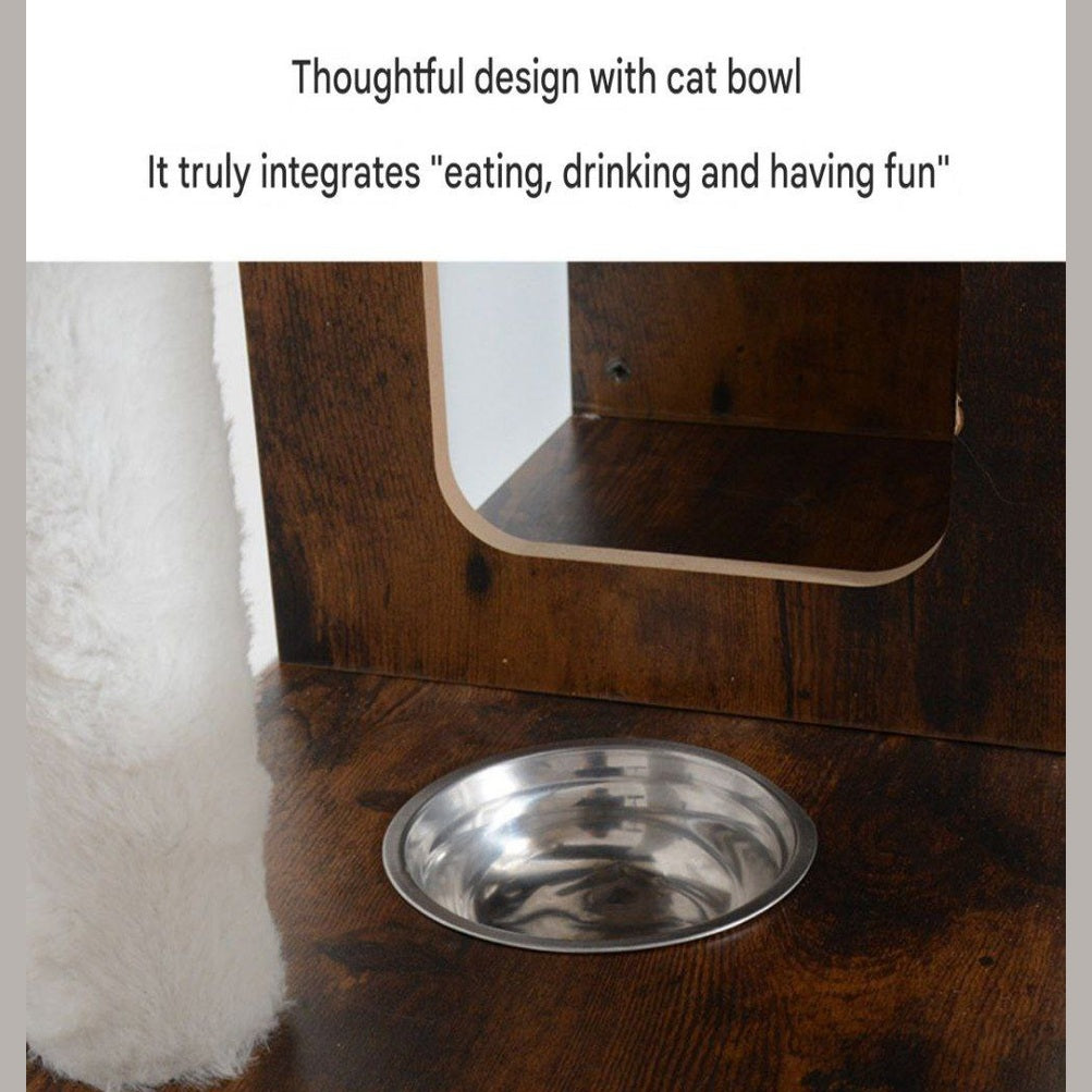 Multi-Functional Cat Litter Box Enclosure & Modern Cat Tree – Integrated Feeding Station, Condo & Scratcher