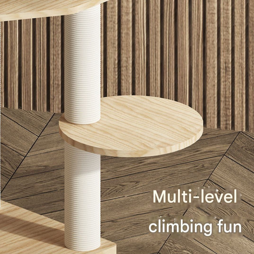 Premium Solid Wood Cat Tree Tower – Multi-Level Luxury Cat Condo with Space Bowl, Hammock & Ladder