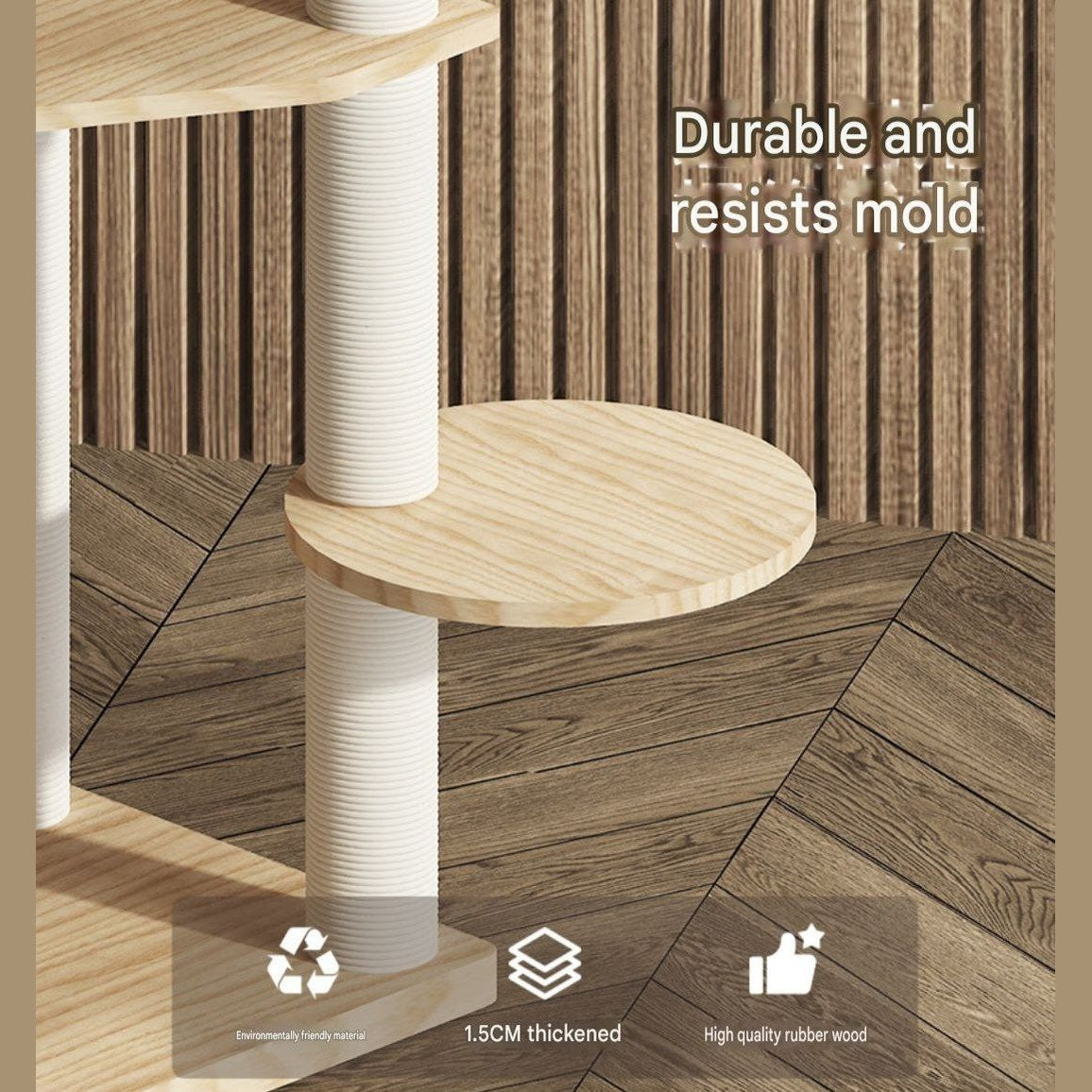 Premium Solid Wood Cat Tree Tower – Multi-Level Luxury Cat Condo with Space Bowl, Hammock & Ladder