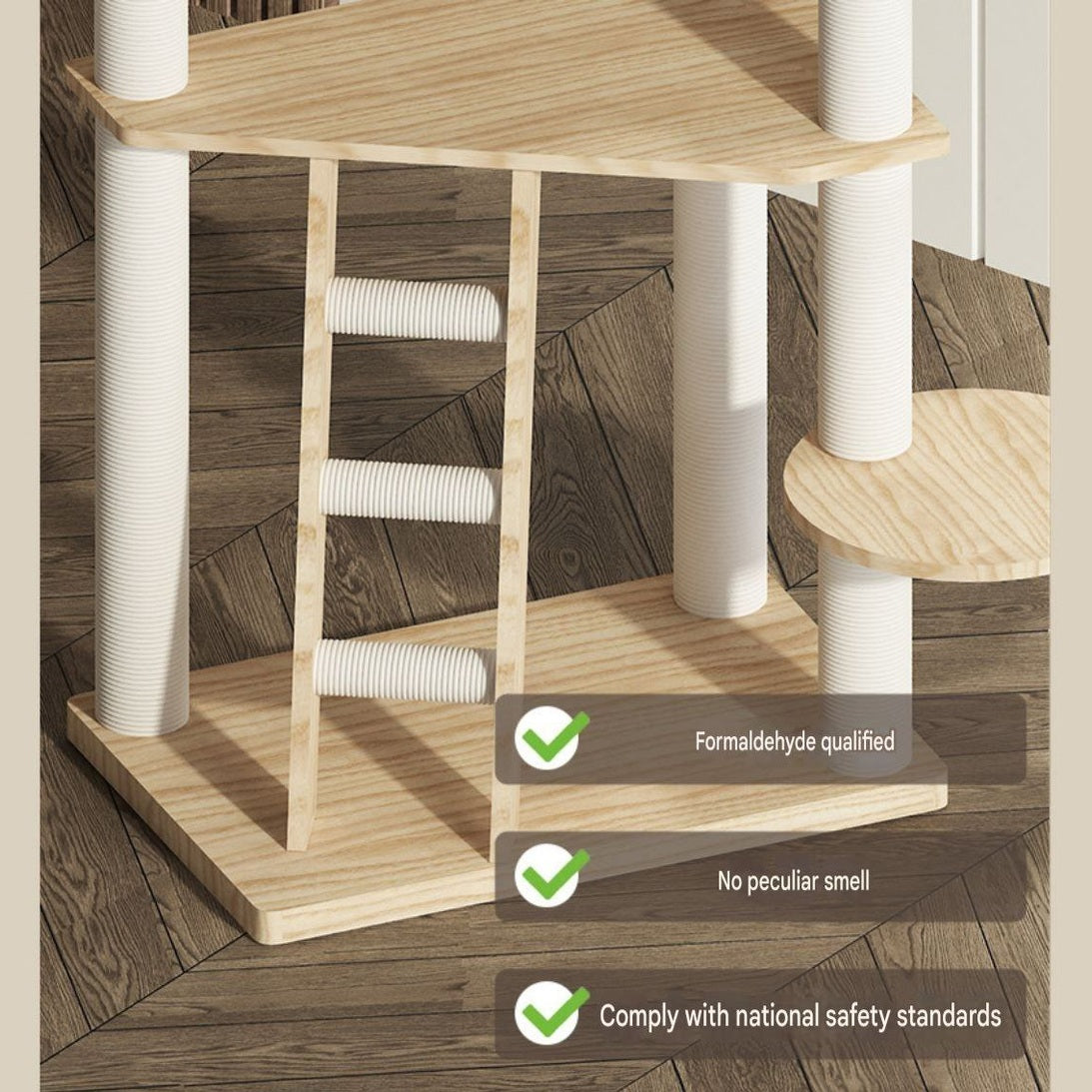 Premium Solid Wood Cat Tree Tower – Multi-Level Luxury Cat Condo with Space Bowl, Hammock & Ladder