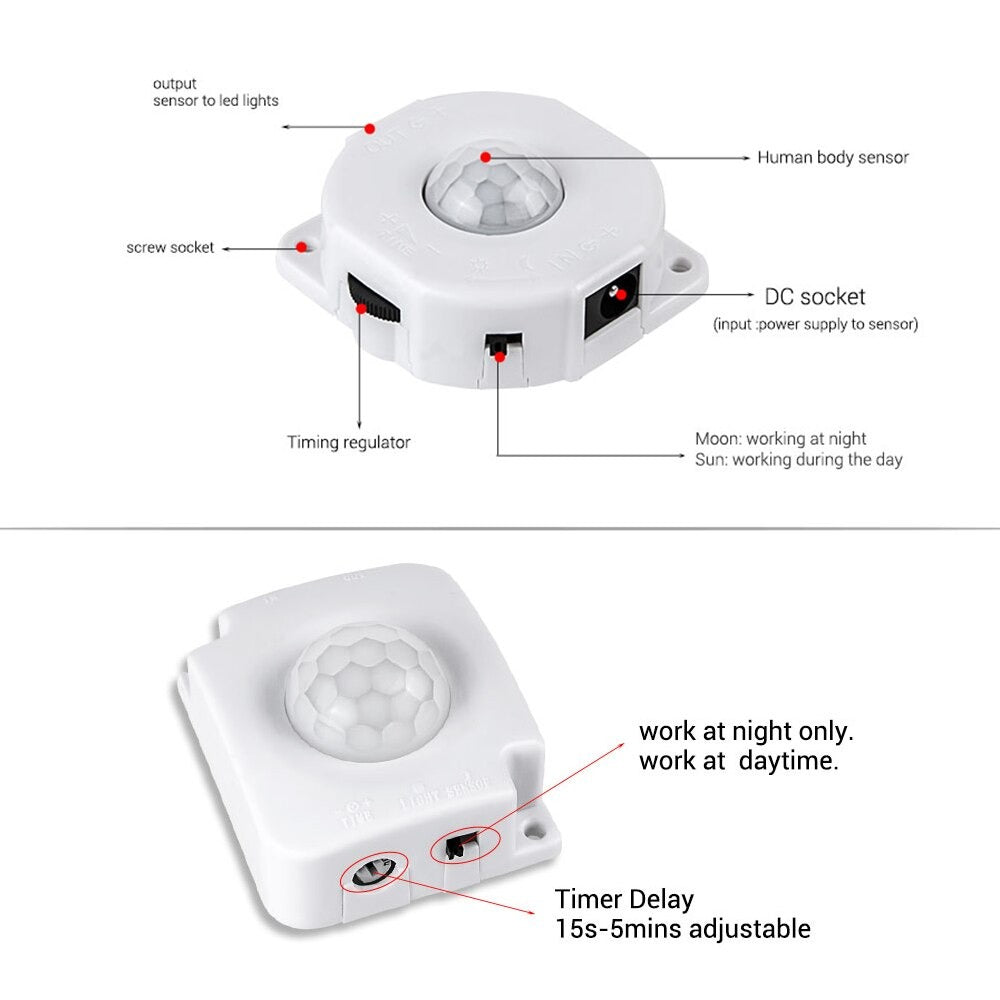 Original PIR Motion Sensor LED Under Cabinet Light DC 12V LED Strip Lights for Kitchen Bedside Closet Night Security Lamp 5 Meters