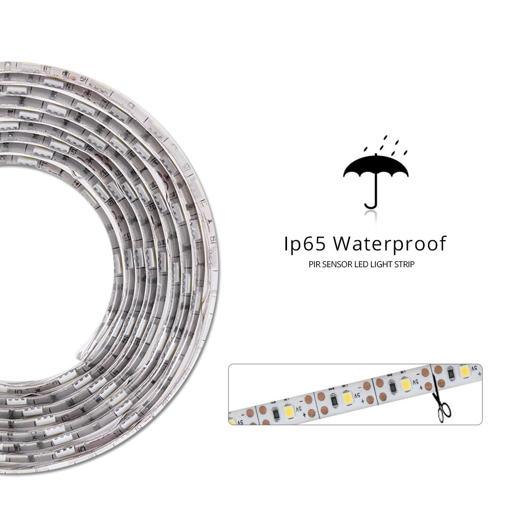 Original PIR Motion Sensor LED Under Cabinet Light DC 12V LED Strip Lights for Kitchen Bedside Closet Night Security Lamp 5 Meters